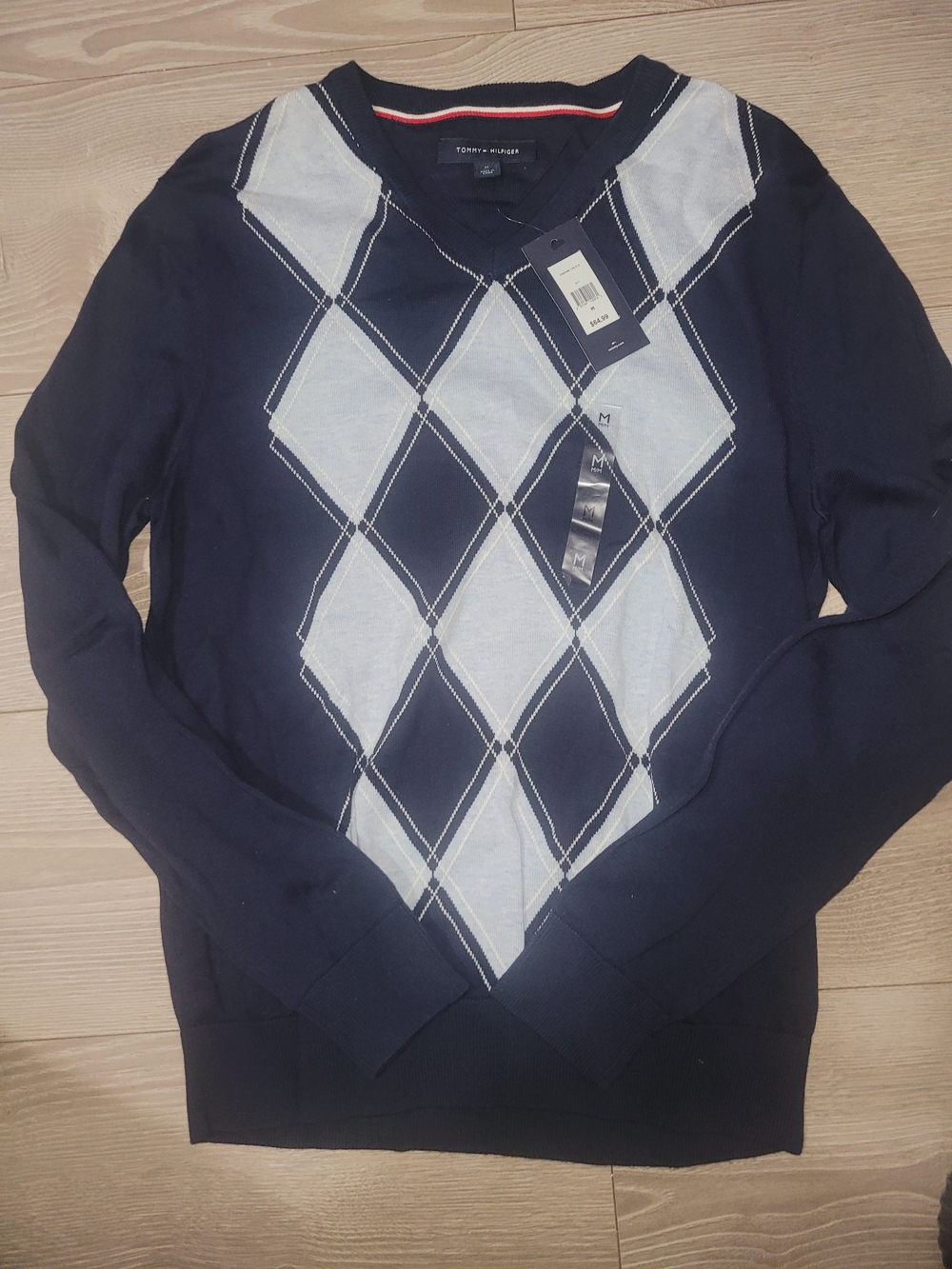 Tommy Hilfiger Men's Navy Argyle V-Neck Sweater